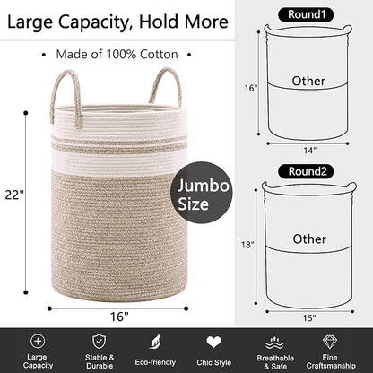 YOUDENOVA Woven Rope Laundry Hamper Basket, 72L Tall Luandry Basket, Baby - Image 2