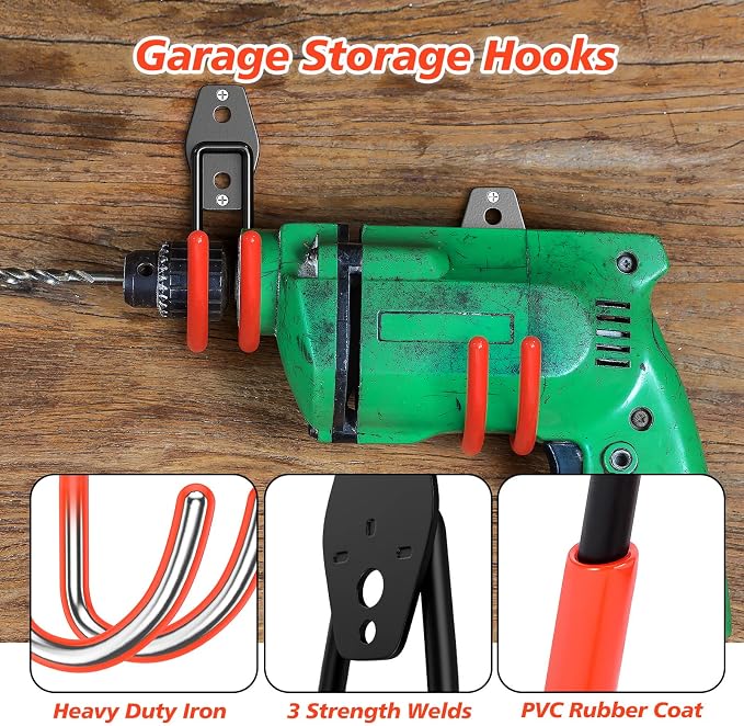 4 Pack Heavy Duty Garage Hooks, Solid Steel Wall Mount Hangers, - Image 3