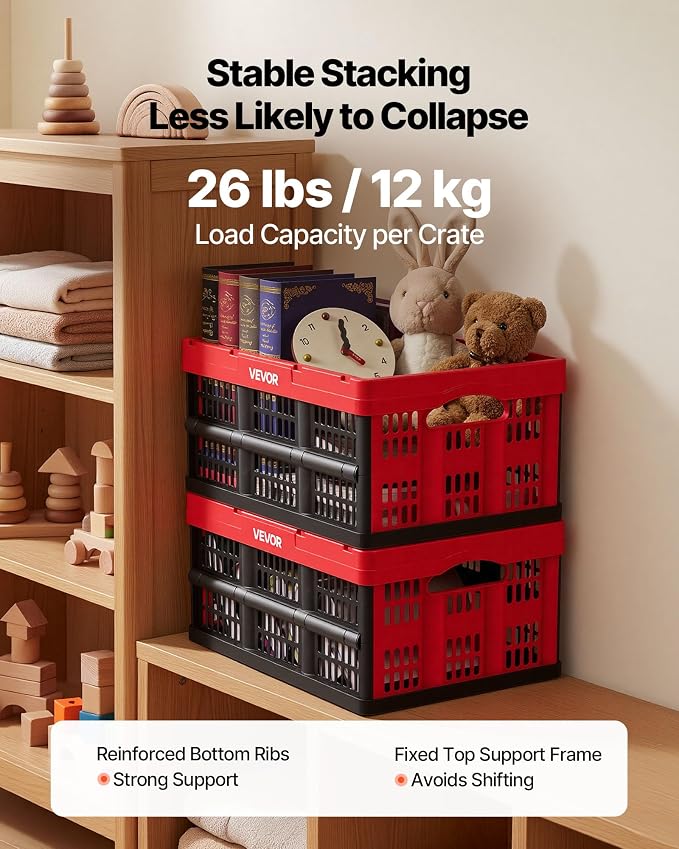 VEVOR Plastic Collapsible Storage Bins, 32L 3 Packs, Stackable Folding Storage - Image 2