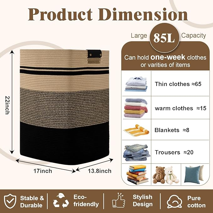 Laundry Hamper, 85L Tall Laundry Basket - Image 3