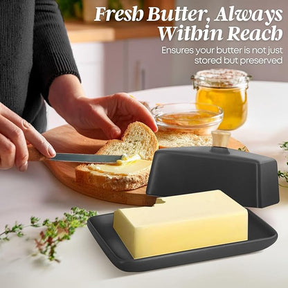Flexzion Ceramic Gray European Butter Dish - Image 2