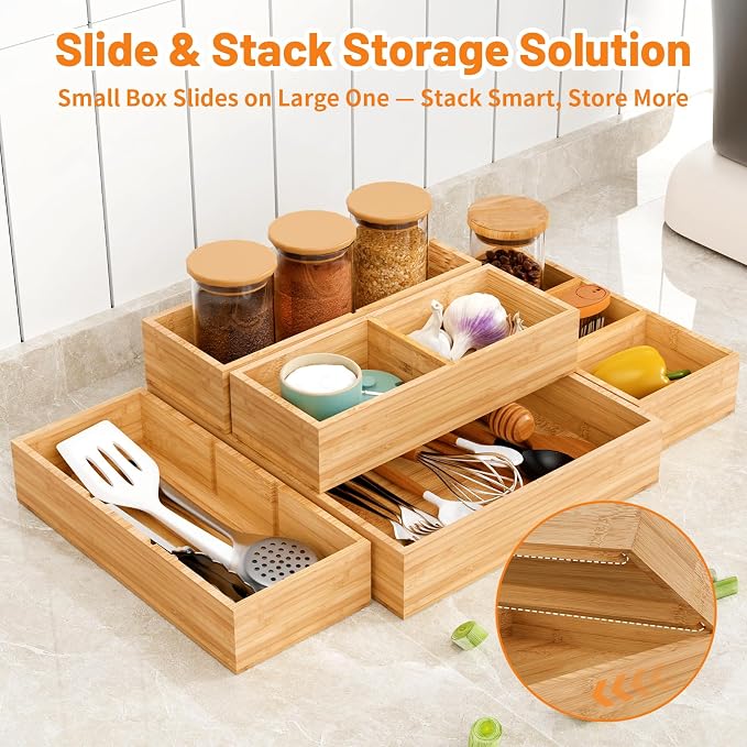 SpaceWhisper Bamboo Drawer Organizer, 10-Piece Drawer Divider - Image 4