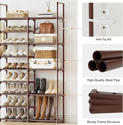WOWLIVE 9 Tier 2-Column Shoe Rack, 30-35 Pairs Stackable Brown | Compact - Image 7