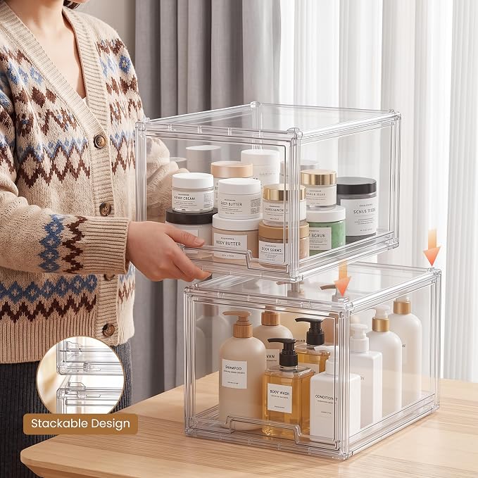 Large Clear Stackable Storage Drawers, 1 Pack Acrylic Organizer Bins - Image 4