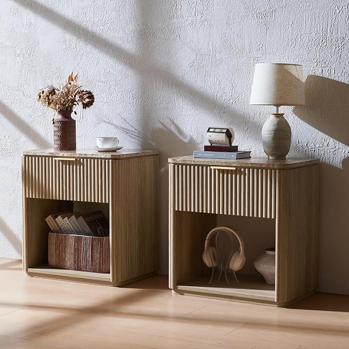 Fluted Nightstand Set of 2, Bedside Table - Image 8