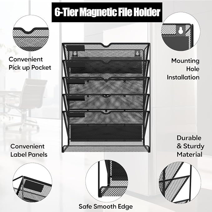 6-Tier Magnetic File Holder, No Drilling Installation File Cabinet Organizer - Image 4