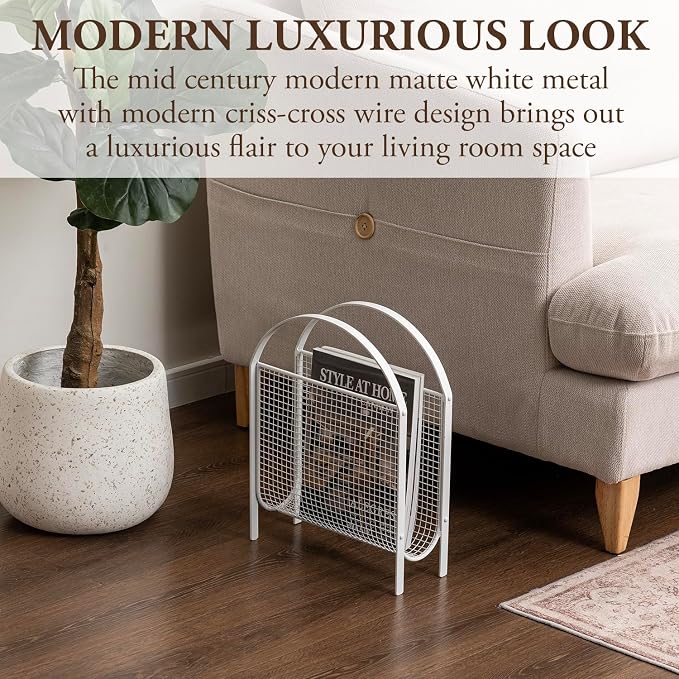 MyGift Mid-Century Design Magazine Rack, Matte Black Tone Metal Mesh - Image 3