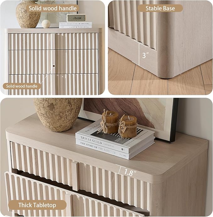 Fluted Dresser for Bedroom, Chest of Drawers, Curved Profile Design, Modern - Image 4