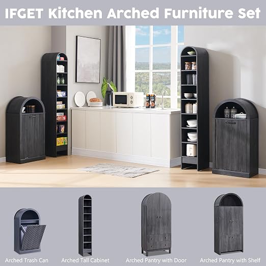 Arched Tilt-Out Trash Can Cabinet, Fluted 10 Gallon Trash Can Cabinet Set of 2 - Image 7