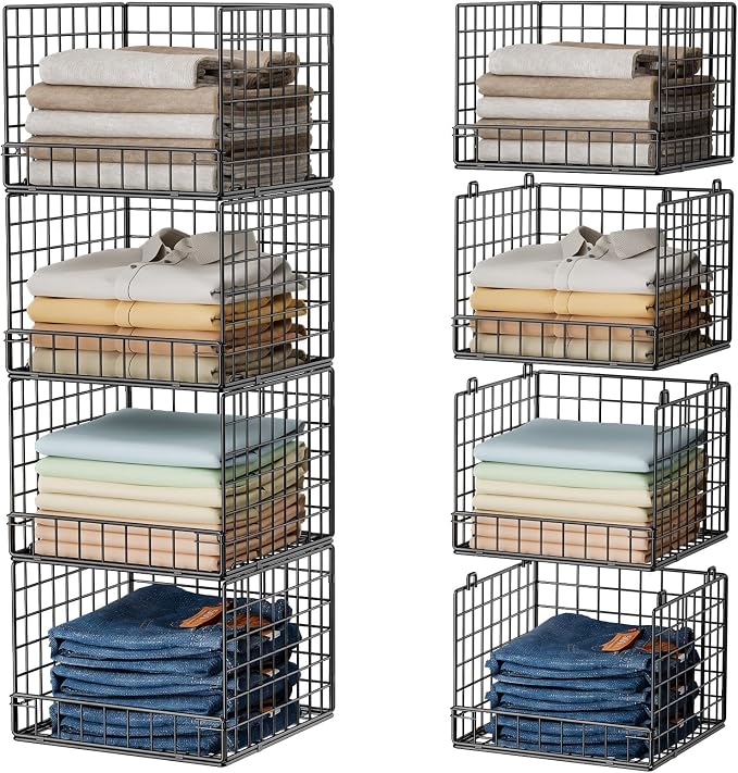 Stackable Closet Organizers and Storage Baskets, 4-Tier Closet Shelf Organizer by Huxitocan