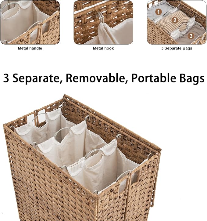 Laundry Hamper with Wheels&Lid, 50.2 Gallons Rolling Laundry Basket with Wheels - Image 5