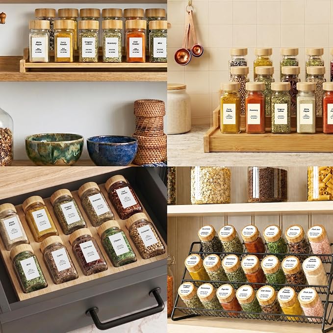 SHOWIN Spice Jars with Label, 4oz Spice Containers with Bamboo Lids 24pcs - Image 7