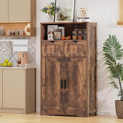 Iwell Storage Cabinet with 2 Drawers & Adjustable Shelves, Floor Cabinet - Image 2