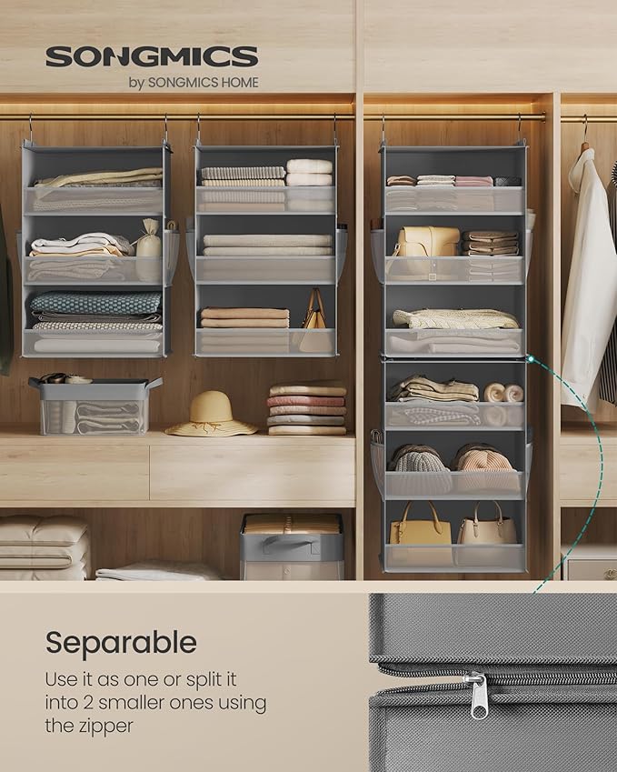 SONGMICS Hanging Closet Organizer, 6-Tier Fabric Storage Shelf, Separable - Image 3