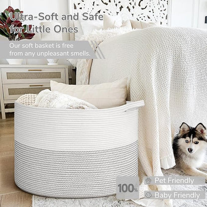 INDRESSME 115L Extra Large Blanket Basket, Cotton Rope Toy Baskets Storage Kids - Image 5