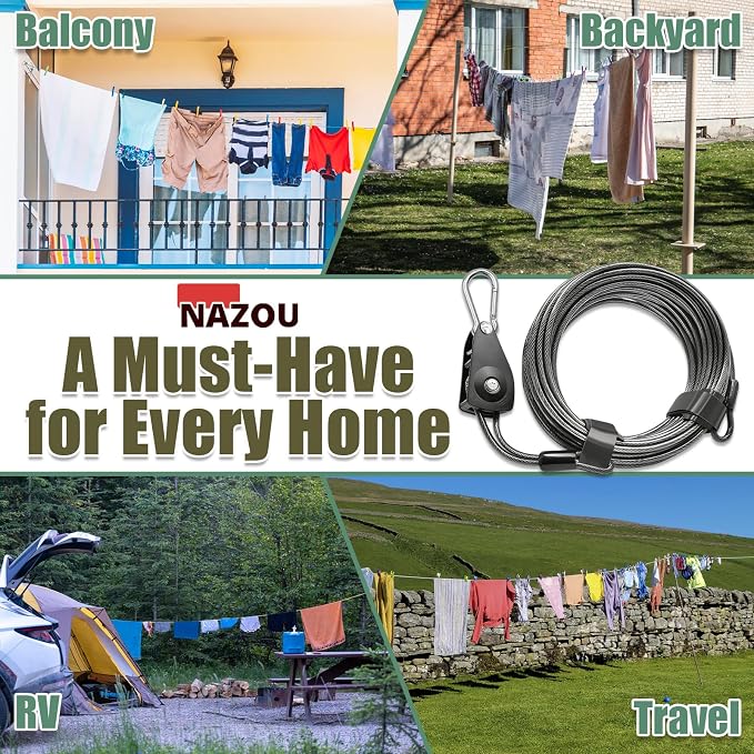 NAZOU Outdoor Retractable Clothesline, 3/16" 34ft+5ft Heavy Duty Coated Steel - Image 8