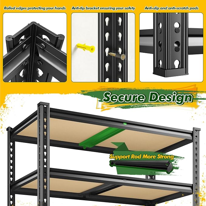 72.1" H Garage Shelving 2030LBS Garage Storage Shelves, 5 Tier Adjustable Metal - Image 7