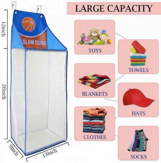 2 Pack Over the Door Laundry Hamper, Hanging Basketball Laundry Hamper - Image 3