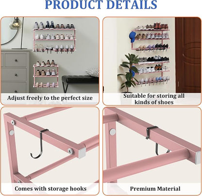 Wall Mounted Shoe Rack, 3 Tier Hanging Shoe Rack Holds 12 Pairs, Space Saving - Image 7
