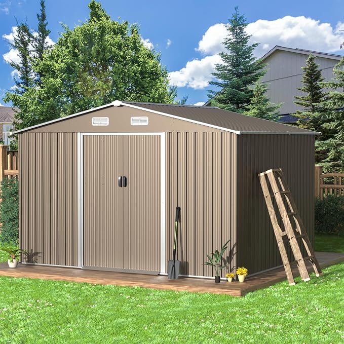 ALAULM 10'x8' Outdoor Storage Shed Outdoor Galvanized Metal Tool Shed - Image 6