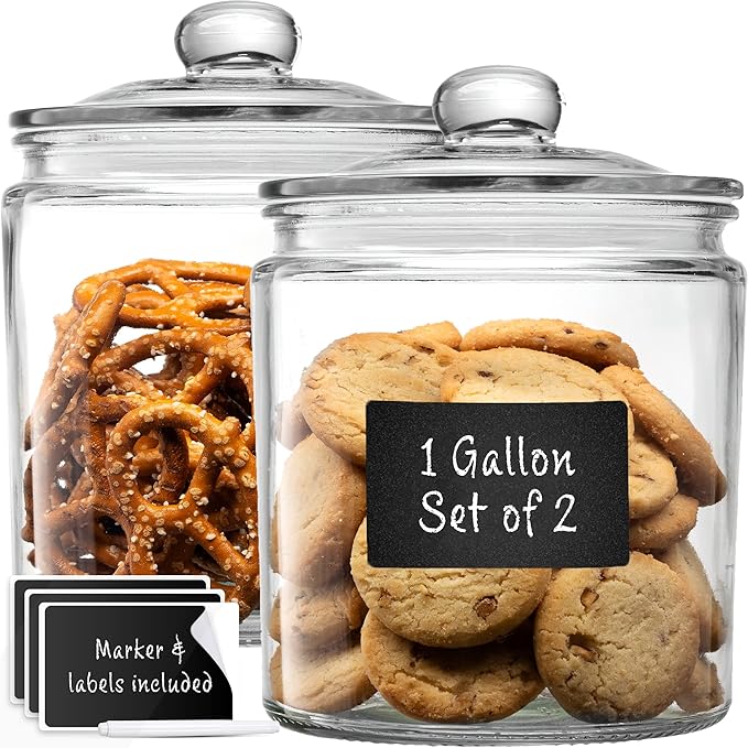 1 Gallon Glass Cookie Jars + Labels & Marker by LERAZE