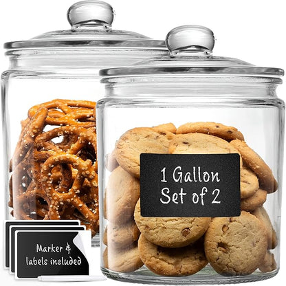 1 Gallon Glass Cookie Jars + Labels & Marker by LERAZE