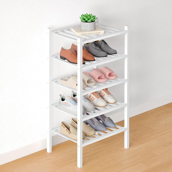 Smiry Bamboo Shoe Rack for Closet, 5 Tier Small Wooden Stackable Shoe Organizer by Smiry