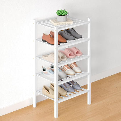 Smiry Bamboo Shoe Rack for Closet, 5 Tier Small Wooden Stackable Shoe Organizer by Smiry