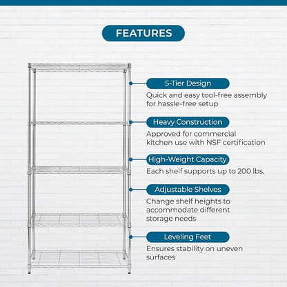 Honey-Can-Do 5-Tier Heavy Duty Adjustable Shelving Unit, 200-lb Per Shelf NSF - Image 6