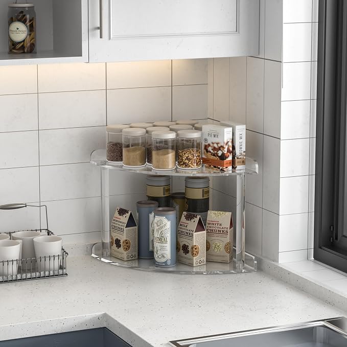 2 Tier Acrylic Corner Shelf Organizer Storage 9.5x9.5x8 Inch, Transparent - Image 6
