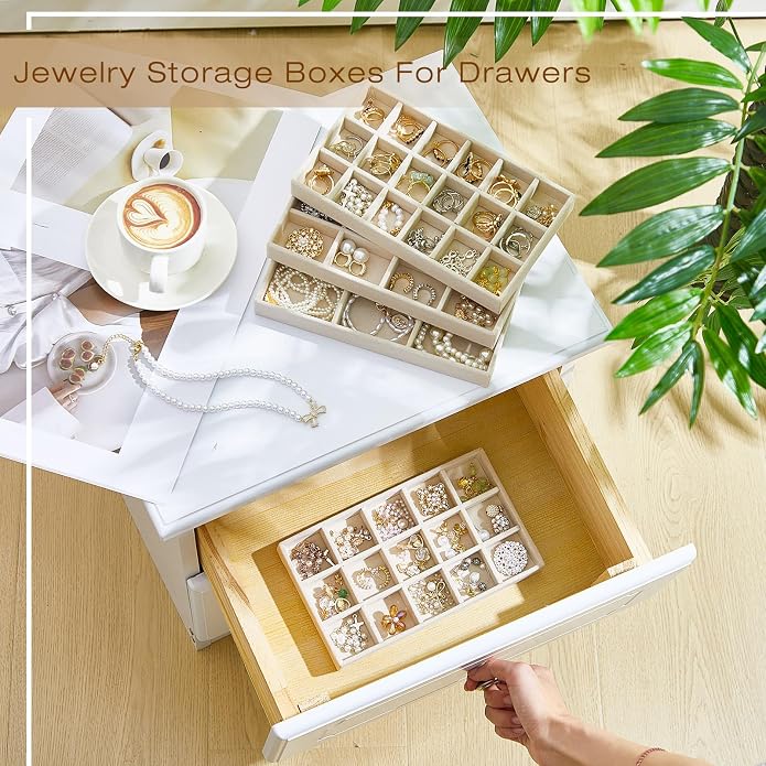 Junkin 12 Pcs Jewelry Tray Velvet Stackable Jewelry Organizer Trays Divided - Image 5