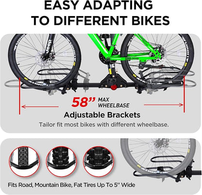 Young 200 lbs. Capacity Hitch Mounted 2-Bike Rack - Image 6