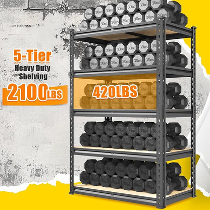 72.12" H Garage Shelving, Storage Shelves Load 2100LBS, 5-Tier Adjustable - Image 4