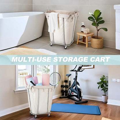 PLKOW Laundry Basket with Wheels 120L Heavy-Duty Laundry Cart with Removable - Image 5
