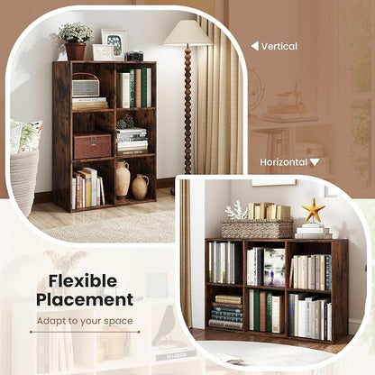 Giantex 6-Cube Bookcase, 3-Tier Cubby Bookshelf, Horizontal Vertical Display - Image 5