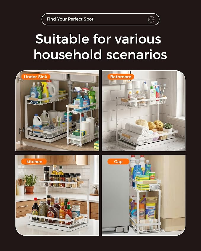 Sevenblue 3 Pack Under Sink Organizer, Height Adjustable 2 Tier Pull-Out Metal - Image 8