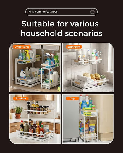 Sevenblue 3 Pack Under Sink Organizer, Height Adjustable 2 Tier Pull-Out Metal - Image 8