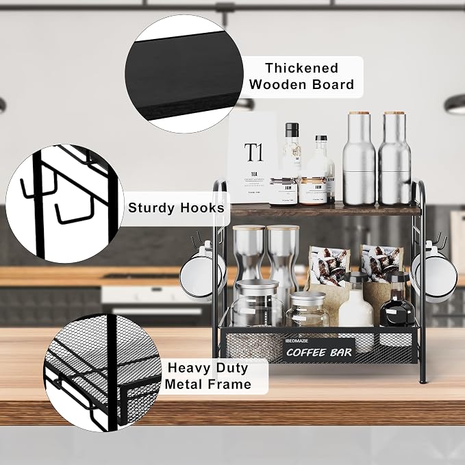 Coffee Bar Organizer for Countertop Station, Simple Assembly 2 Tier Shelf for - Image 5