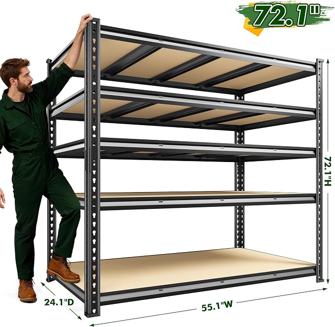 55.1" W Garage Shelves 2230LBS Storage Shelves, 5 Tier Adjustable Metal Shelving - Image 3