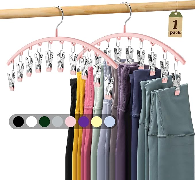 Metal Yoga Pants Hangers 1 Pack w/10 Clips Holds 10 Leggings, Space Saving by Volnamal