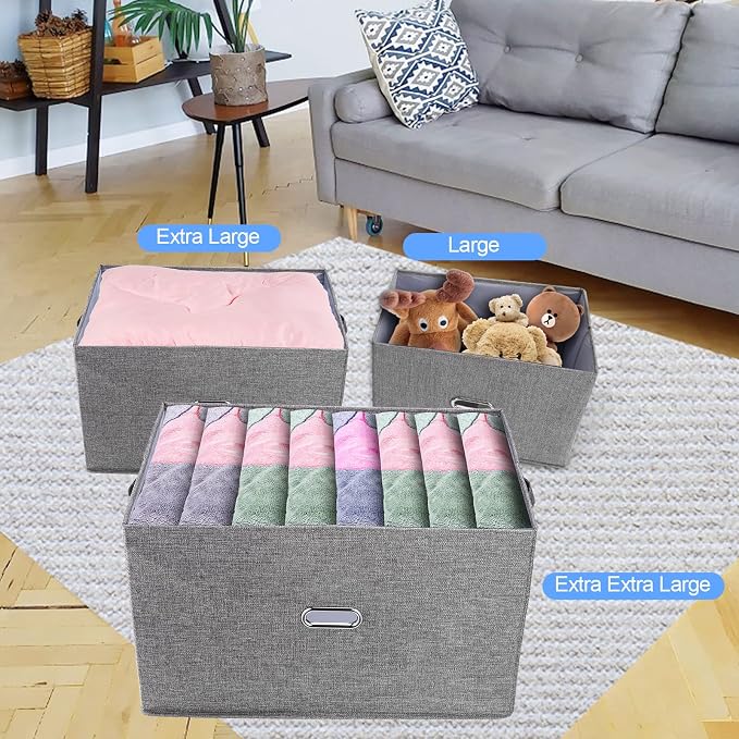 Large Linen Fabric Foldable Storage Bins - Image 4