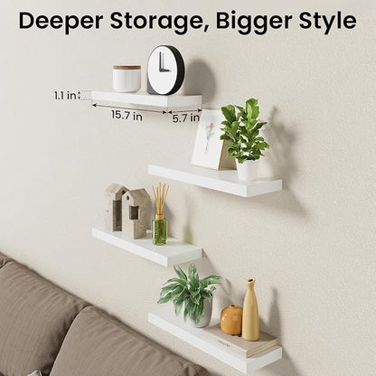 BAYKA Floating Shelves for Wall, 15.7in Wall Mounted Rustic Wood Shelves for - Image 8