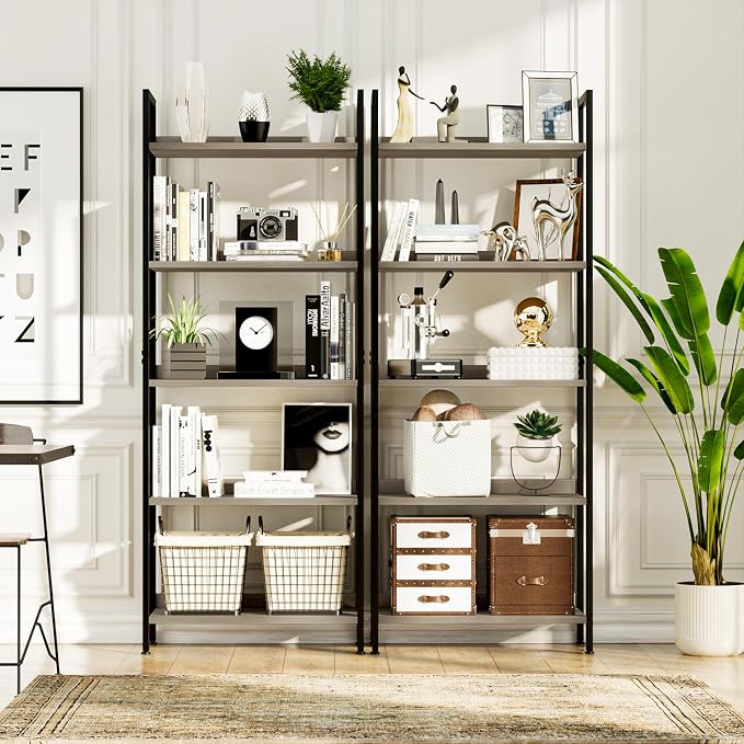 NUMENN Bookshelf, 5 Tier Freestanding Shelving Unit, Falling Prevention Baffle - Image 5