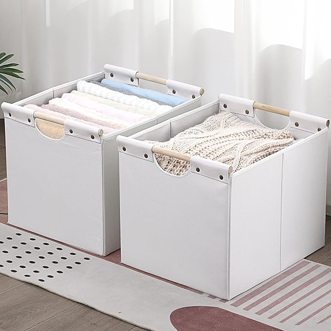 HOONEX Large Collapsible Storage Bins, Linen Fabric, Storage Baskets - Image 3