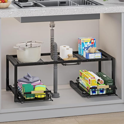 Under Sink Organizer, Pull Out Storage Organizer, 2 Tier Sliding Sink Organizer by INGIORDAR