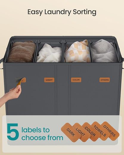 SONGMICS 55.4 Gallon Laundry Hamper, 4-Compartment Laundry Basket Sorter - Image 4