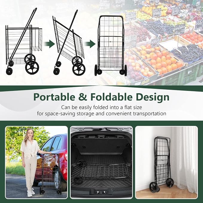 Goplus Jumbo Folding Shopping Cart - Image 5