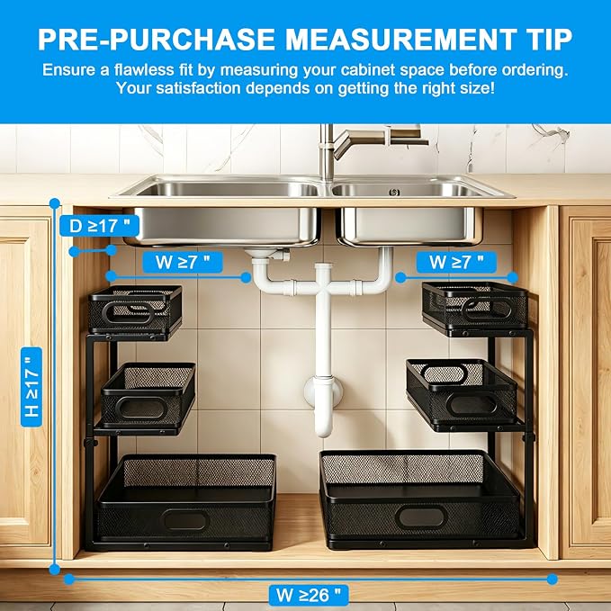 Under Sink Organizer, Height Adjustable Slide out Storage Drawer Rack - Image 5