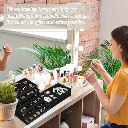 Junkin 18 Pcs Velvet Jewelry Tray, Stackable Jewelry Organizer Trays - Image 6