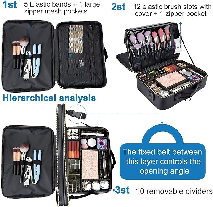 JOURMON Travel Makeup Train Case, Large Capacity Cosmetic Bags - Image 3